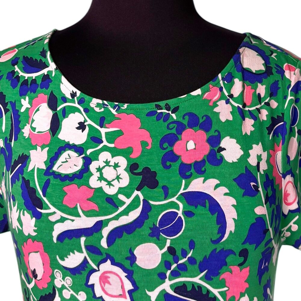 Boden Womens 8 Floral Midi Dress Green Pink Blue Stretch Short Sleeve Boho - Picture 4 of 11
